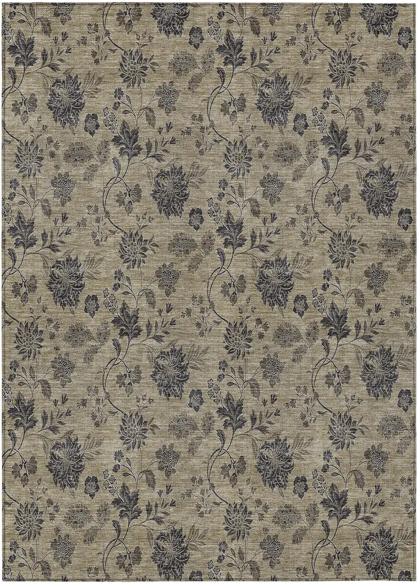 Brown Beige And Chocolate Floral Washable Indoor Outdoor Area Rug Photo 2