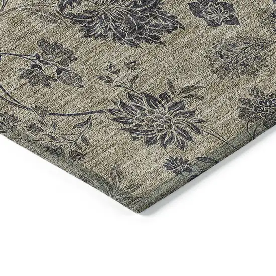 Brown Beige And Chocolate Floral Washable Indoor Outdoor Area Rug Photo 5