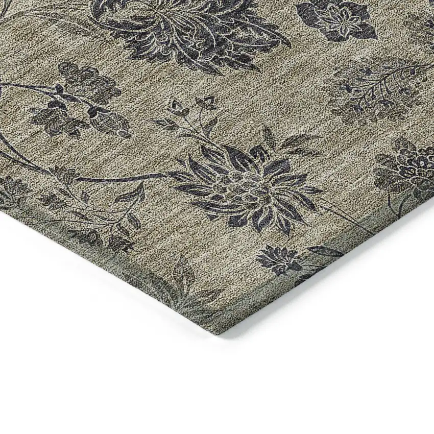 Brown Beige And Chocolate Floral Washable Indoor Outdoor Area Rug Photo 5