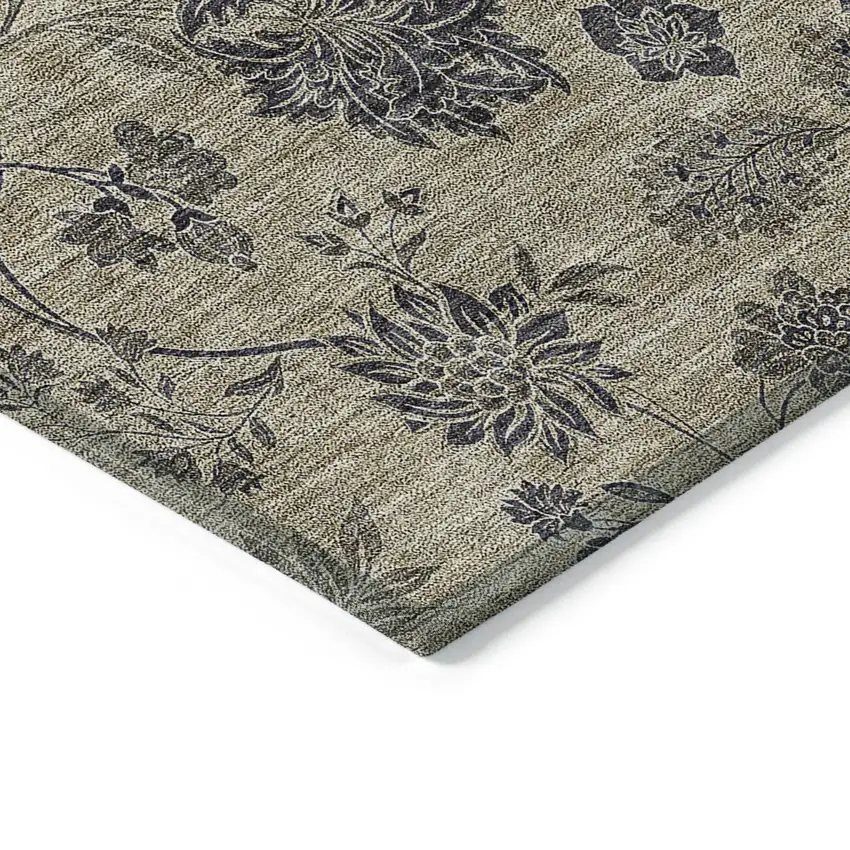 Brown Beige And Chocolate Floral Washable Indoor Outdoor Area Rug Photo 5