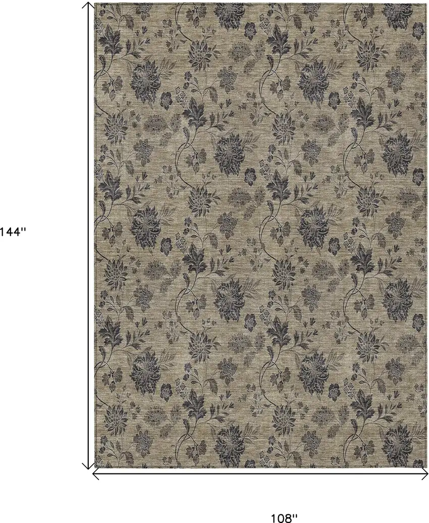 Brown Beige And Chocolate Floral Washable Indoor Outdoor Area Rug Photo 3