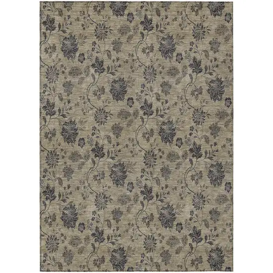Brown Beige And Chocolate Floral Washable Indoor Outdoor Area Rug Photo 2