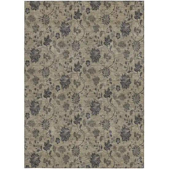 Brown Beige And Chocolate Floral Washable Indoor Outdoor Area Rug Photo 7