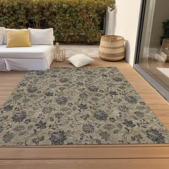 Brown Beige And Chocolate Floral Washable Indoor Outdoor Area Rug Photo 8