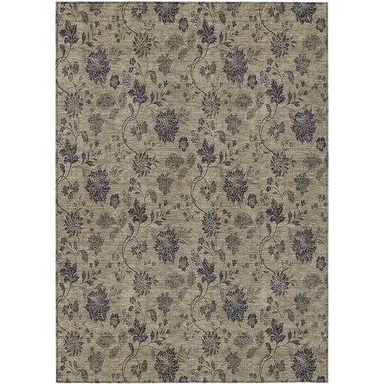 Brown Beige And Chocolate Floral Washable Indoor Outdoor Area Rug Photo 2