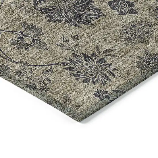 Brown Beige And Chocolate Floral Washable Indoor Outdoor Area Rug Photo 5