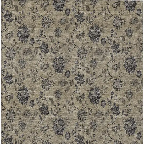 Brown Beige And Chocolate Floral Washable Indoor Outdoor Area Rug Photo 7
