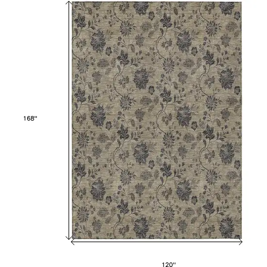 Brown Beige And Chocolate Floral Washable Indoor Outdoor Area Rug Photo 3