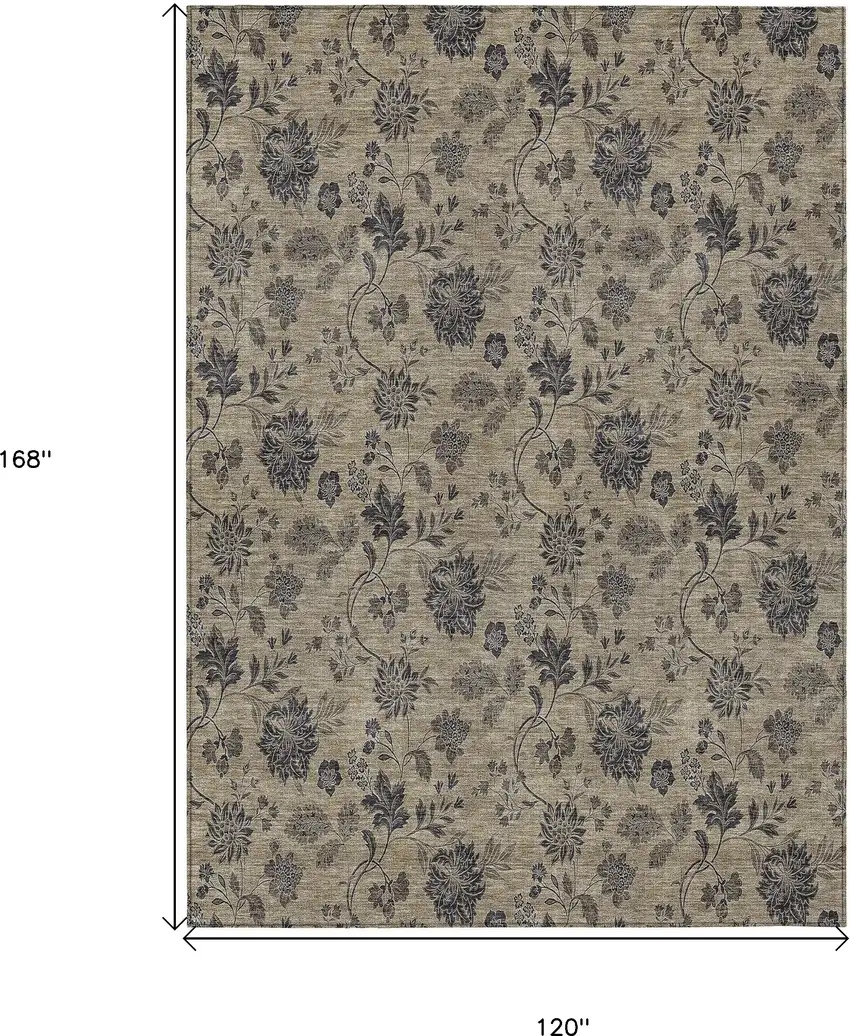 Brown Beige And Chocolate Floral Washable Indoor Outdoor Area Rug Photo 3