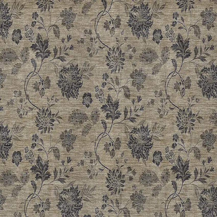 Brown Beige And Chocolate Floral Washable Indoor Outdoor Area Rug Photo 6