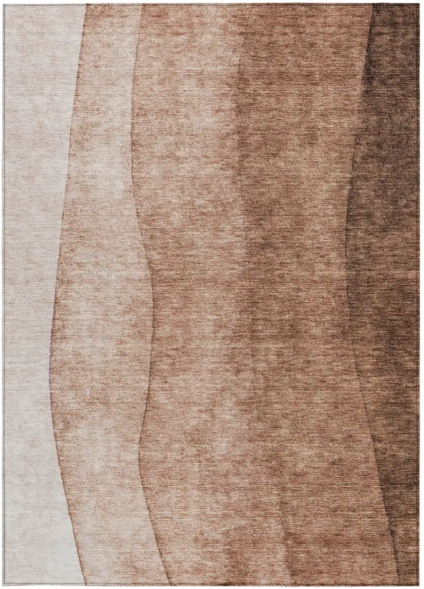 Brown Beige And Chocolate Ombre Washable Indoor Outdoor Area Rug Photo 5