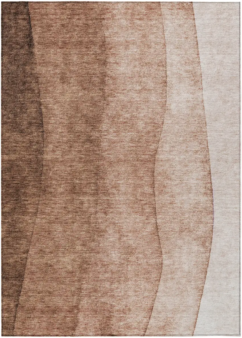 Brown Beige And Chocolate Ombre Washable Indoor Outdoor Area Rug Photo 2
