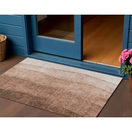 Brown Beige And Chocolate Ombre Washable Indoor Outdoor Area Rug Photo 1