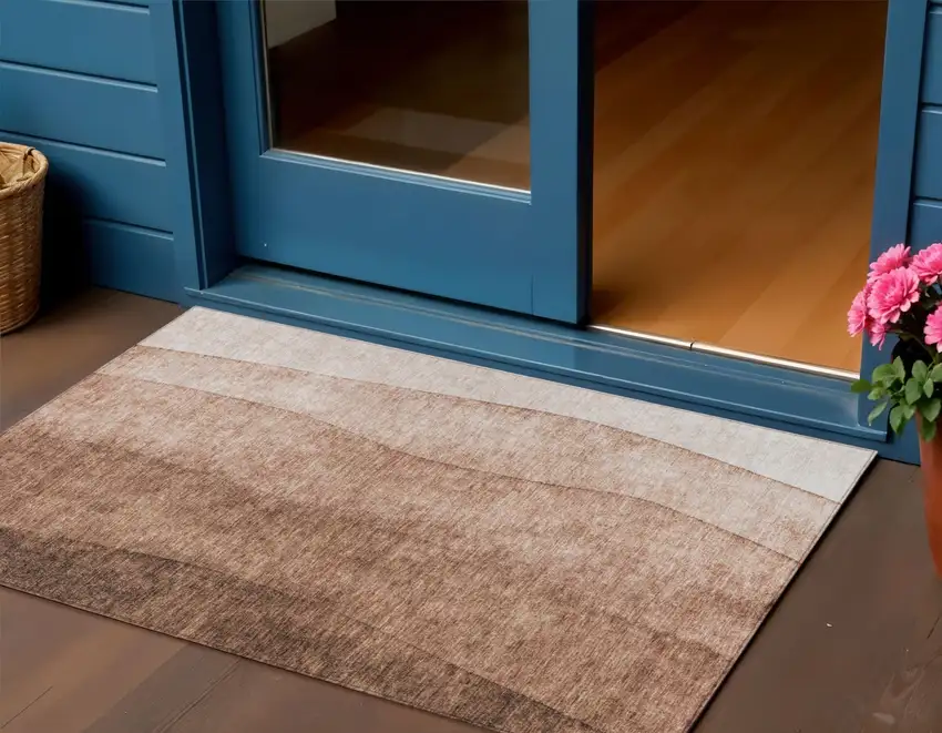 Brown Beige And Chocolate Ombre Washable Indoor Outdoor Area Rug Photo 1