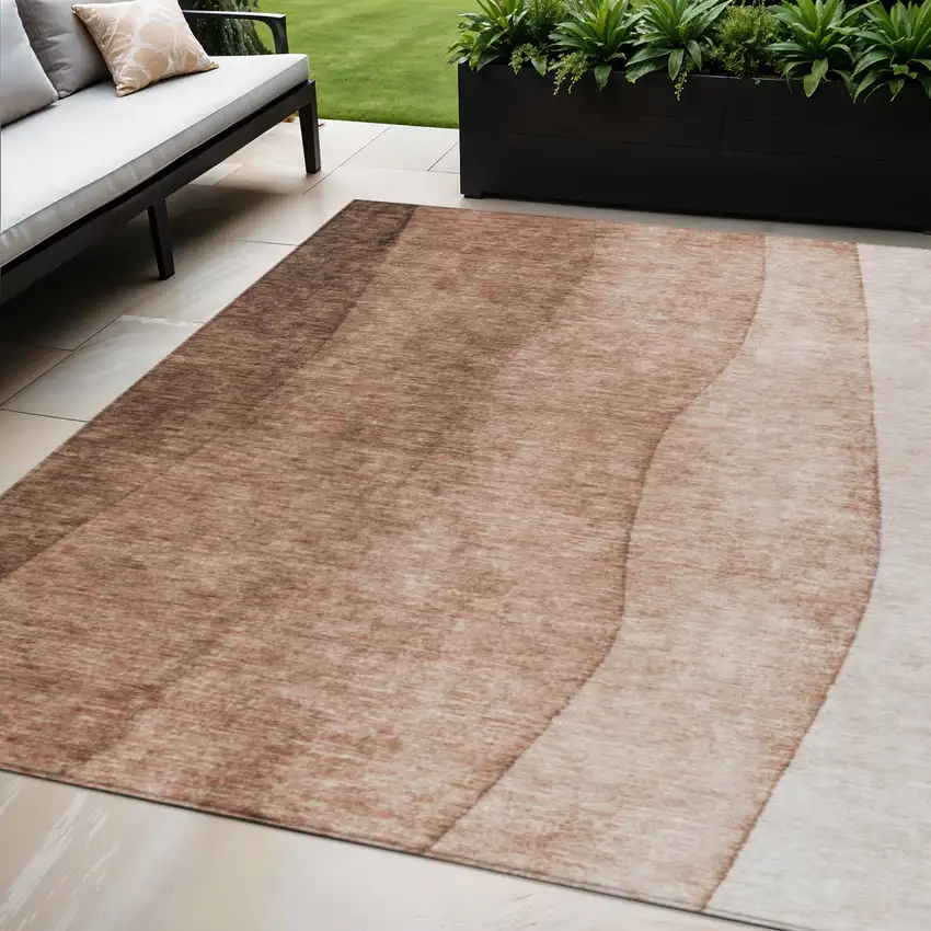 Brown Beige And Chocolate Ombre Washable Indoor Outdoor Area Rug Photo 1