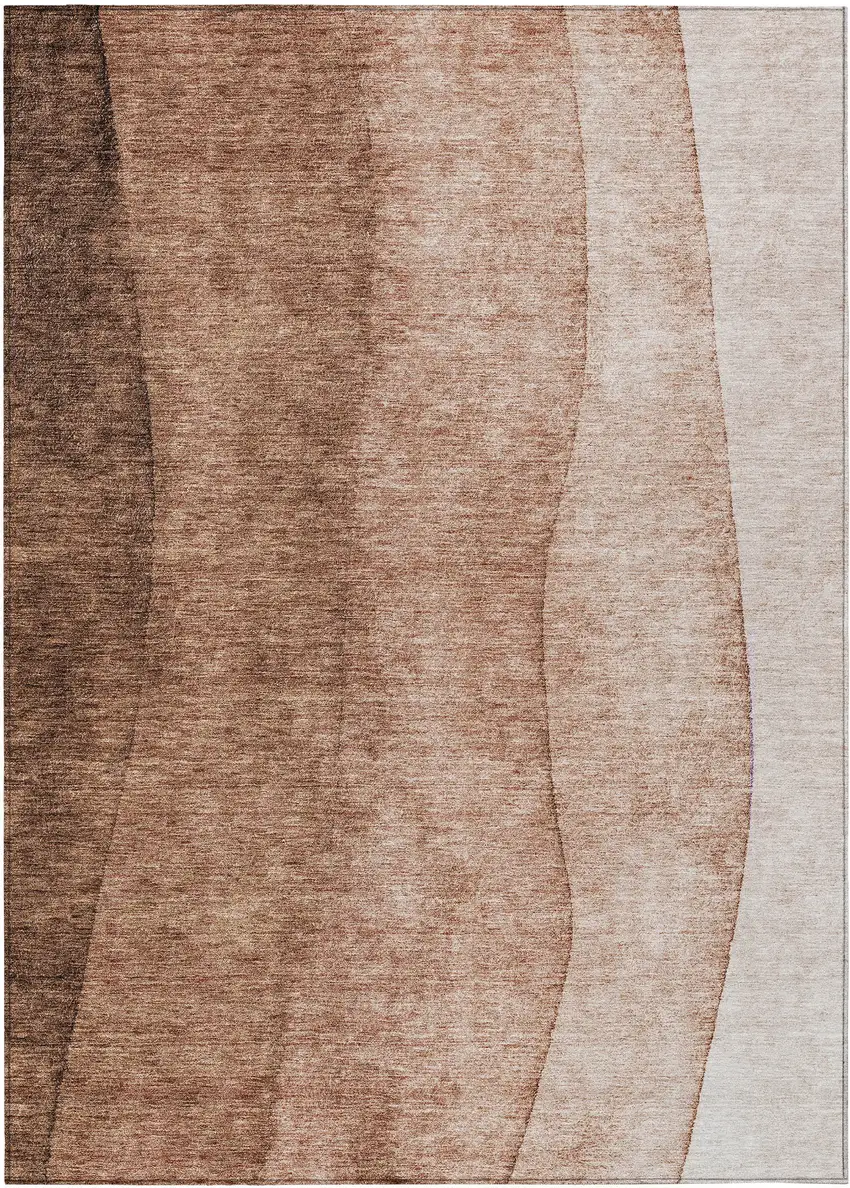 Brown Beige And Chocolate Ombre Washable Indoor Outdoor Area Rug Photo 1