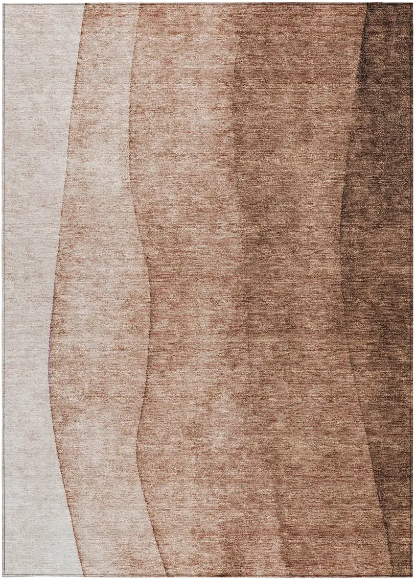 Brown Beige And Chocolate Ombre Washable Indoor Outdoor Area Rug Photo 4