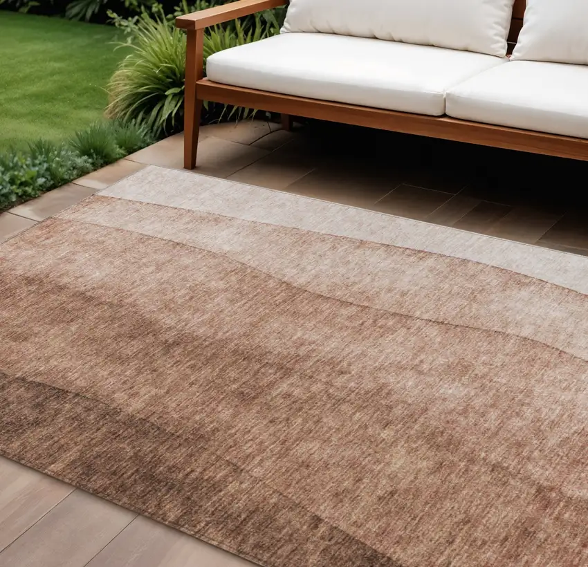 Brown Beige And Chocolate Ombre Washable Indoor Outdoor Area Rug Photo 1