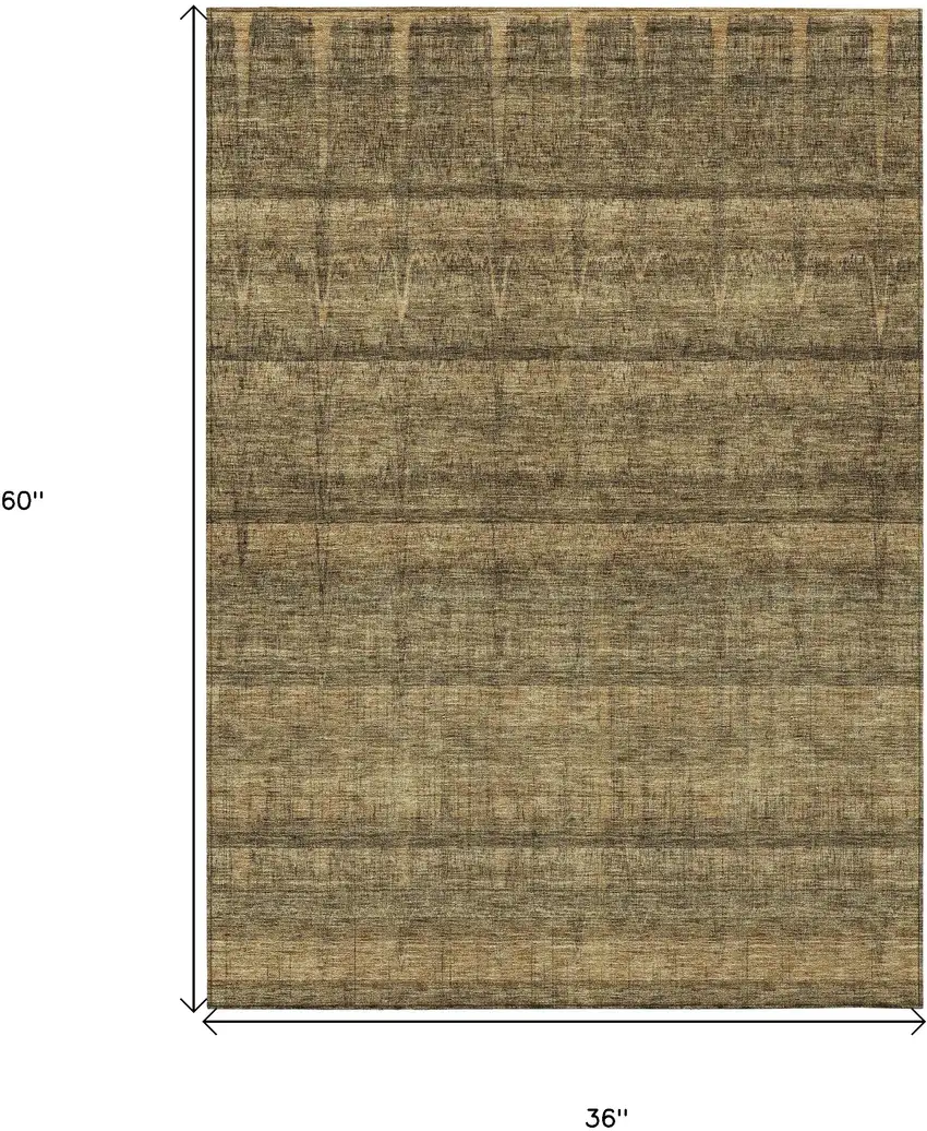 Brown Beige And Chocolate Striped Washable Indoor Outdoor Area Rug Photo 3