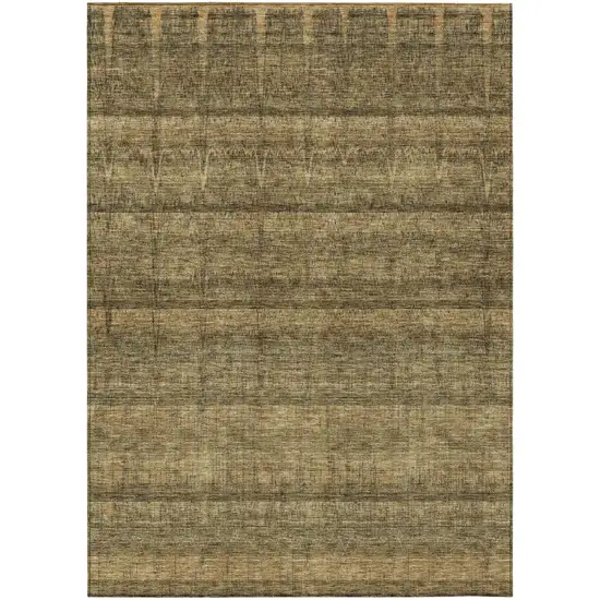 Brown Beige And Chocolate Striped Washable Indoor Outdoor Area Rug Photo 2