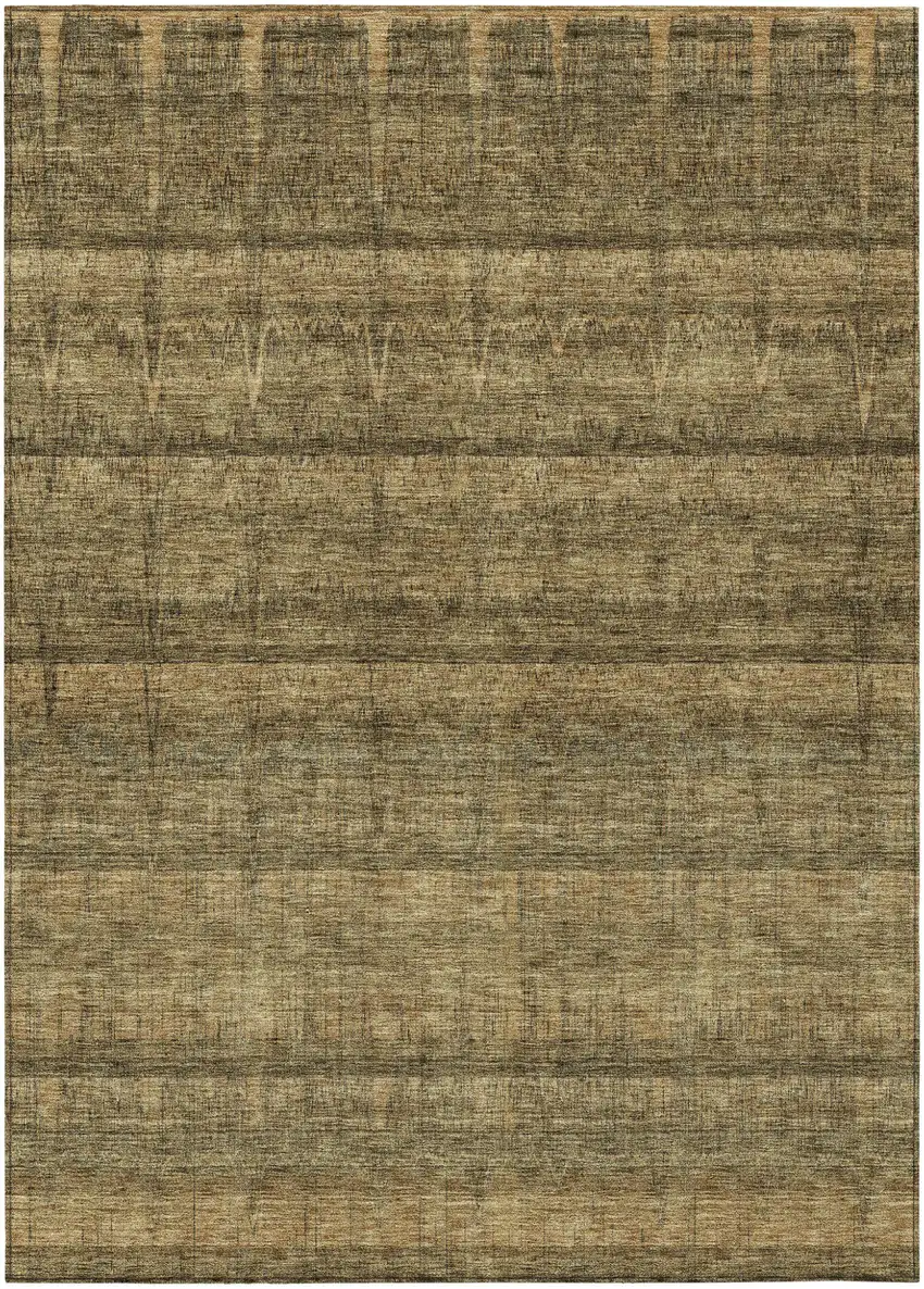 Brown Beige And Chocolate Striped Washable Indoor Outdoor Area Rug Photo 2