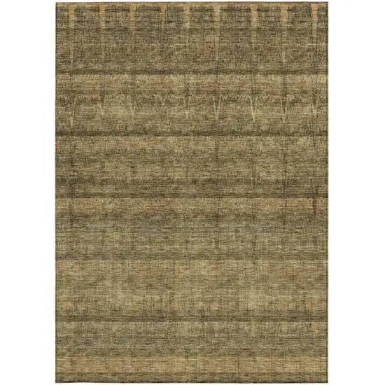 Brown Beige And Chocolate Striped Washable Indoor Outdoor Area Rug Photo 5