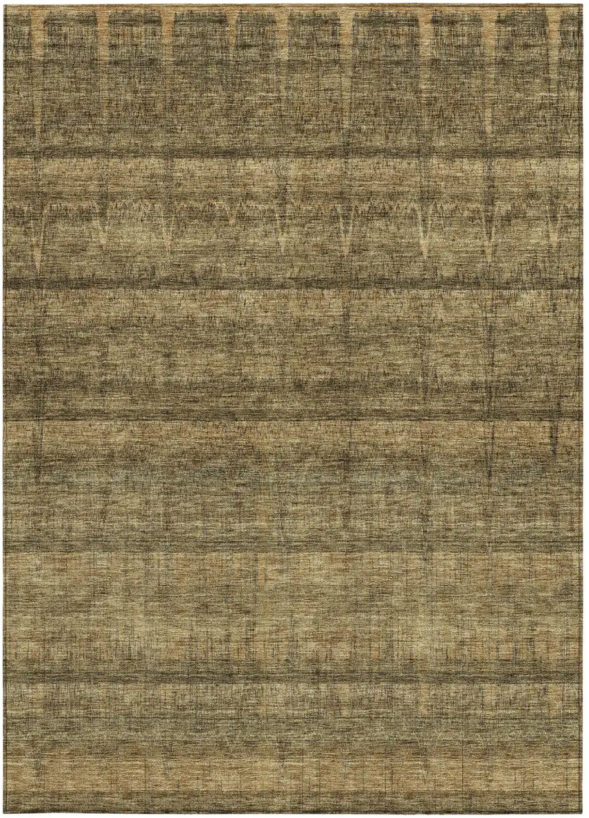 Brown Beige And Chocolate Striped Washable Indoor Outdoor Area Rug Photo 5