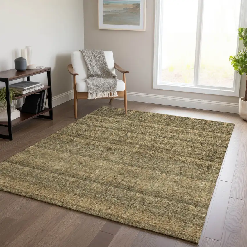 Brown Beige And Chocolate Striped Washable Indoor Outdoor Area Rug Photo 6