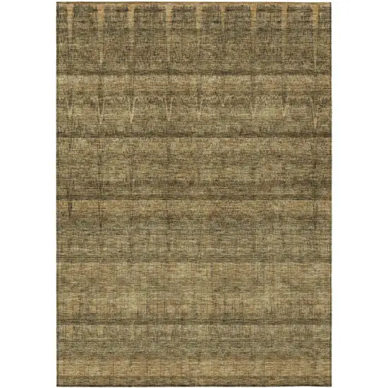 Brown Beige And Chocolate Striped Washable Indoor Outdoor Area Rug Photo 1