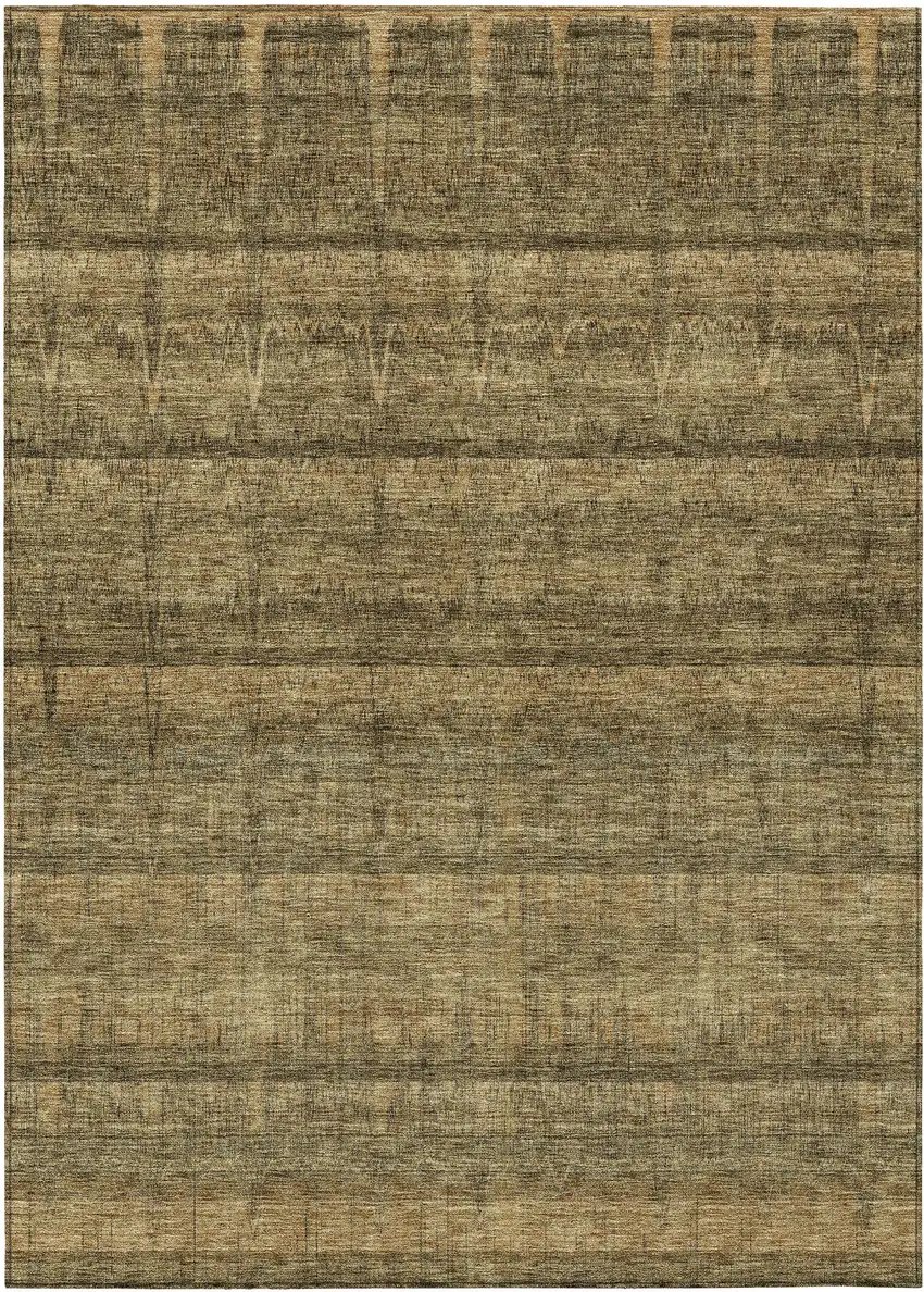 Brown Beige And Chocolate Striped Washable Indoor Outdoor Area Rug Photo 1