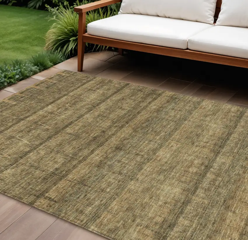 Brown Beige And Chocolate Striped Washable Indoor Outdoor Area Rug Photo 1