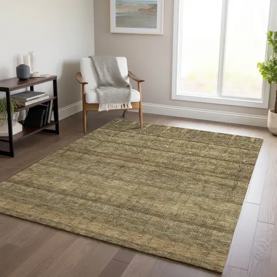 Brown Beige And Chocolate Striped Washable Indoor Outdoor Area Rug Photo 6