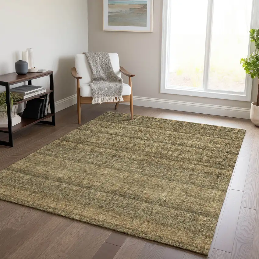 Brown Beige And Chocolate Striped Washable Indoor Outdoor Area Rug Photo 6