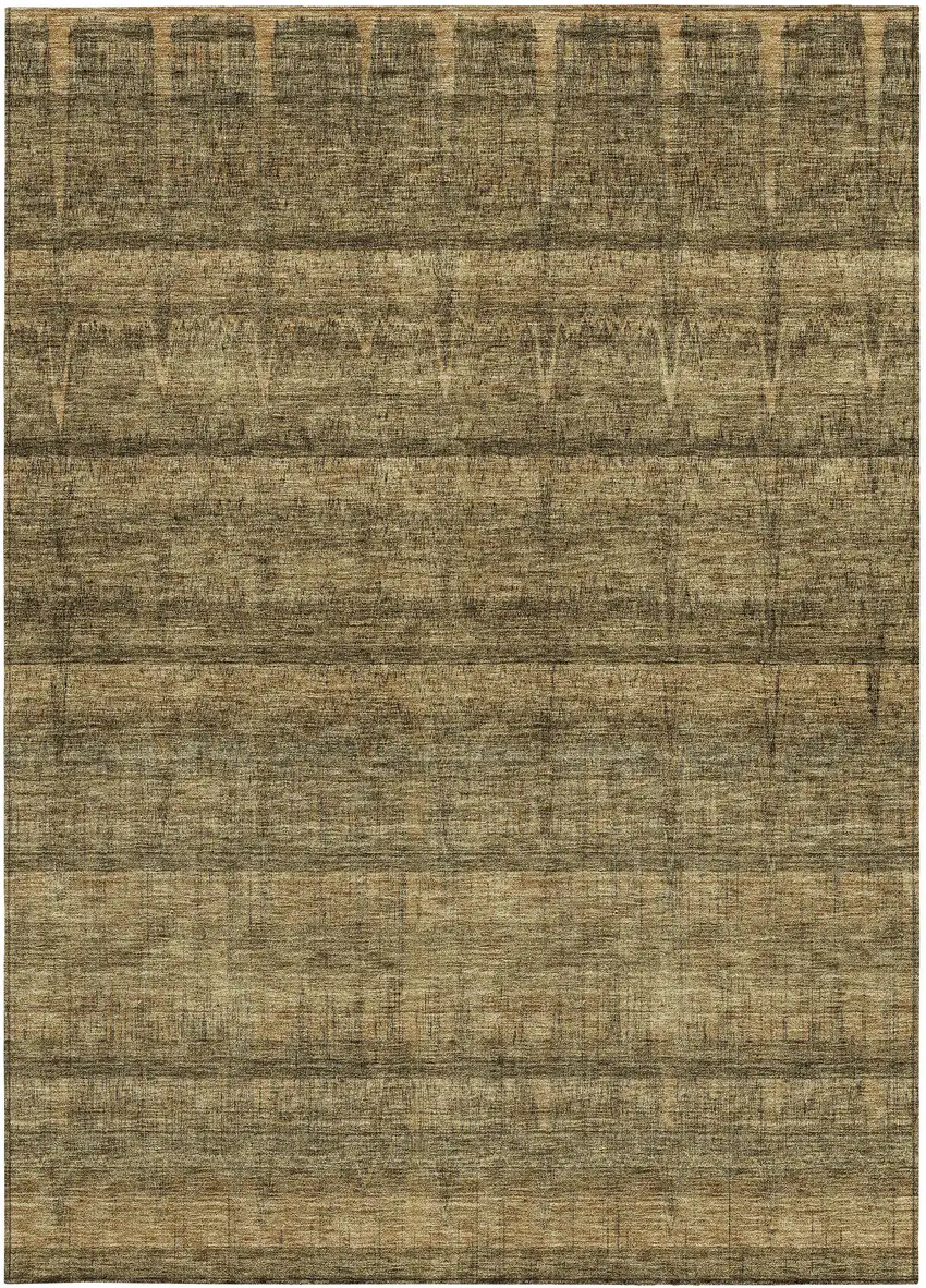 Brown Beige And Chocolate Striped Washable Indoor Outdoor Area Rug Photo 4