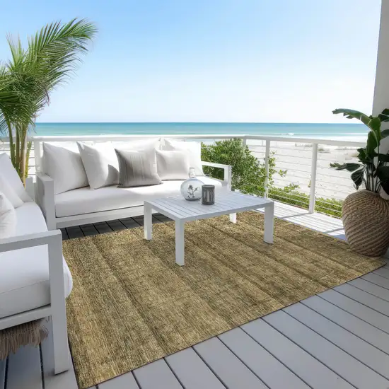 Brown Beige And Chocolate Striped Washable Indoor Outdoor Area Rug Photo 5
