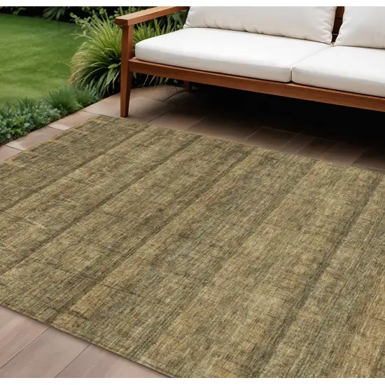 Brown Beige And Chocolate Striped Washable Indoor Outdoor Area Rug Photo 1