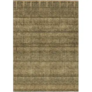 Photo of Brown Beige And Chocolate Striped Washable Indoor Outdoor Area Rug