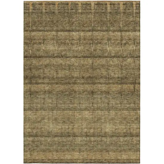 Brown Beige And Chocolate Striped Washable Indoor Outdoor Area Rug Photo 4