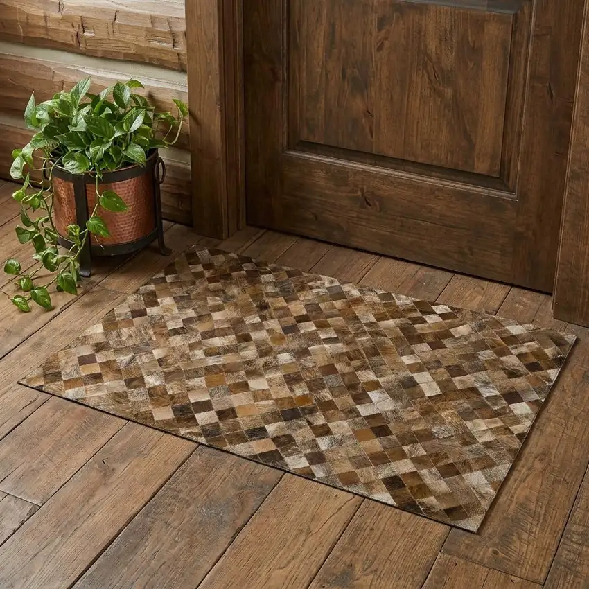 Brown Beige And Coffee Patchwork Washable Area Rug With UV Protection Photo 1