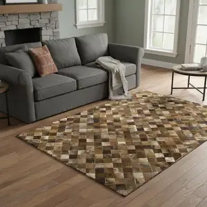 Photo of Brown Beige And Coffee Geometric Washable Area Rug With UV Protection