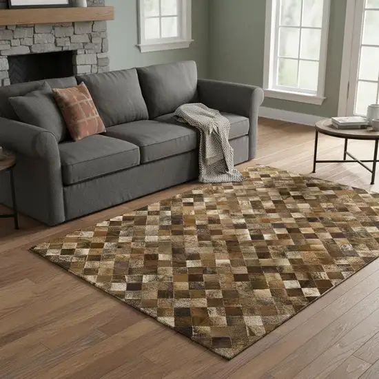 Brown Beige And Coffee Geometric Washable Area Rug With UV Protection Photo 1