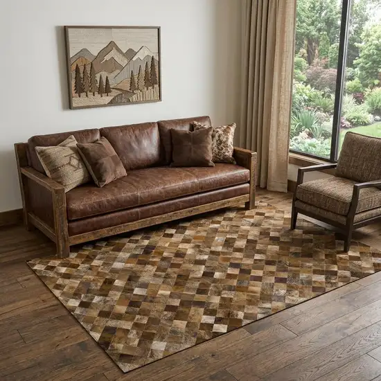 Brown Beige And Coffee Patchwork Washable Area Rug With UV Protection Photo 1