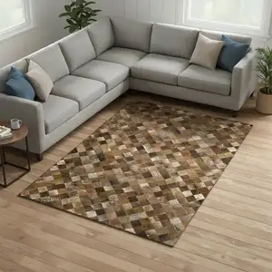 Photo of Brown Beige And Coffee Geometric Washable Area Rug With UV Protection