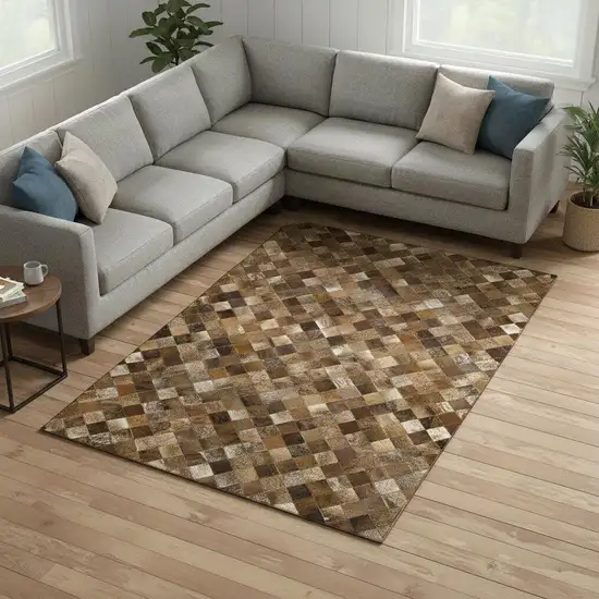 Brown Beige And Coffee Geometric Washable Area Rug With UV Protection Photo 1