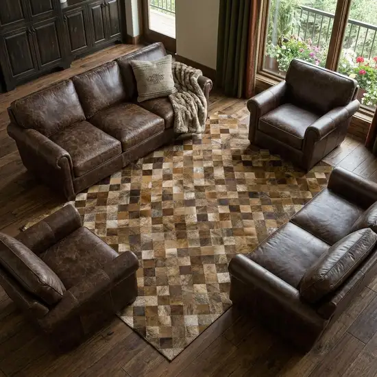 Brown Beige And Coffee Patchwork Washable Area Rug With UV Protection Photo 1