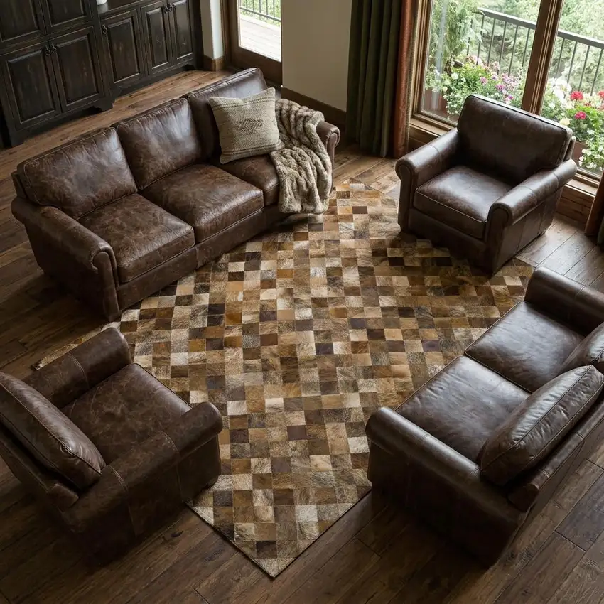 Brown Beige And Coffee Patchwork Washable Area Rug With UV Protection Photo 1