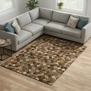 Photo of Brown Beige And Coffee Geometric Washable Area Rug With UV Protection