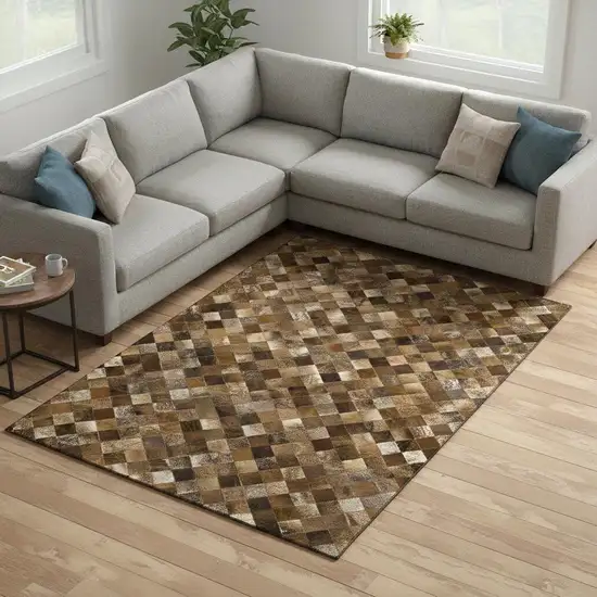 Brown Beige And Coffee Geometric Washable Area Rug With UV Protection Photo 1