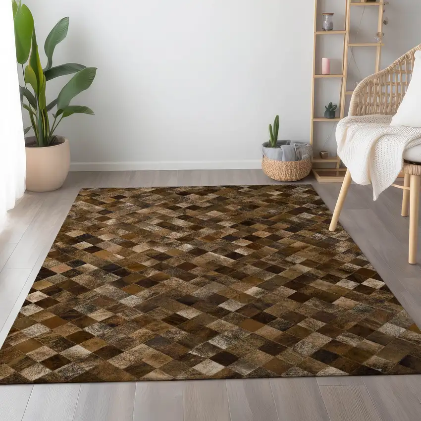Brown Beige And Coffee Geometric Washable Area Rug With UV Protection Photo 5