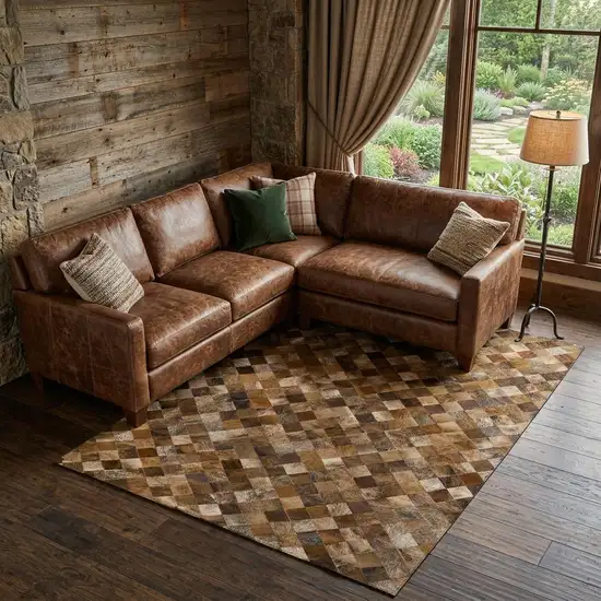 Brown Beige And Coffee Patchwork Washable Area Rug With UV Protection Photo 1